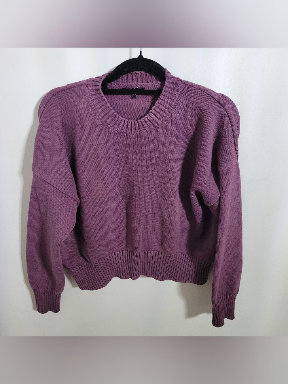 Quince Women's 100% Organic Cotton Boyfriend Crewneck Sweater Eggplant, Size XS